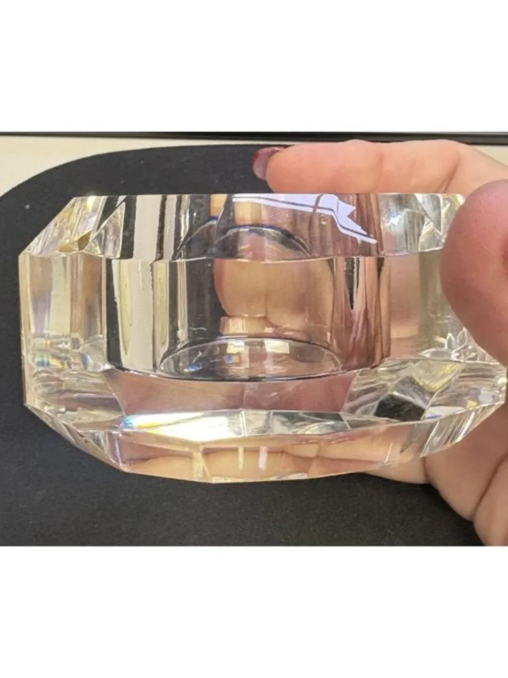 Oleg Cassini Crystal Votive Candle Holder, Heart Shaped, Clear Glass, Signed